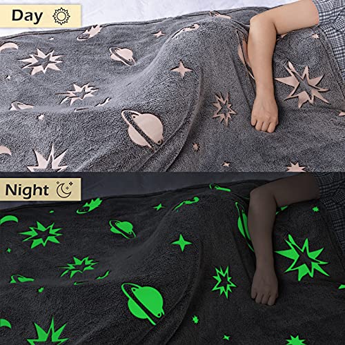 Image Title Glow in The Dark Throw Blanket,Space and Astronaut Soft Warm Cozy Fuzzy Plush Blanket for Kids Teenage Boys Girls Women Best Friend Birthday Christmas (50 x 60 inches Gray)